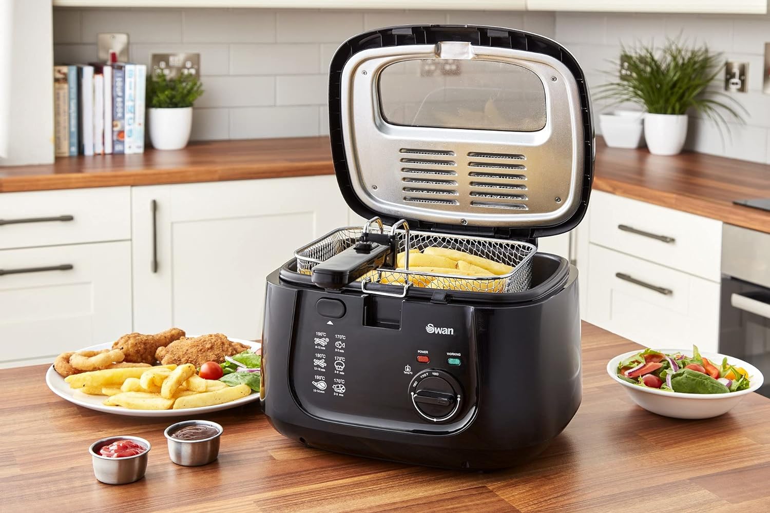 Swan 2.5 Litre Deep Fat Fryer with Viewing Window, Adjustable temperature controls, Easy Clean, 1800 W, Black, SD6080BLKN