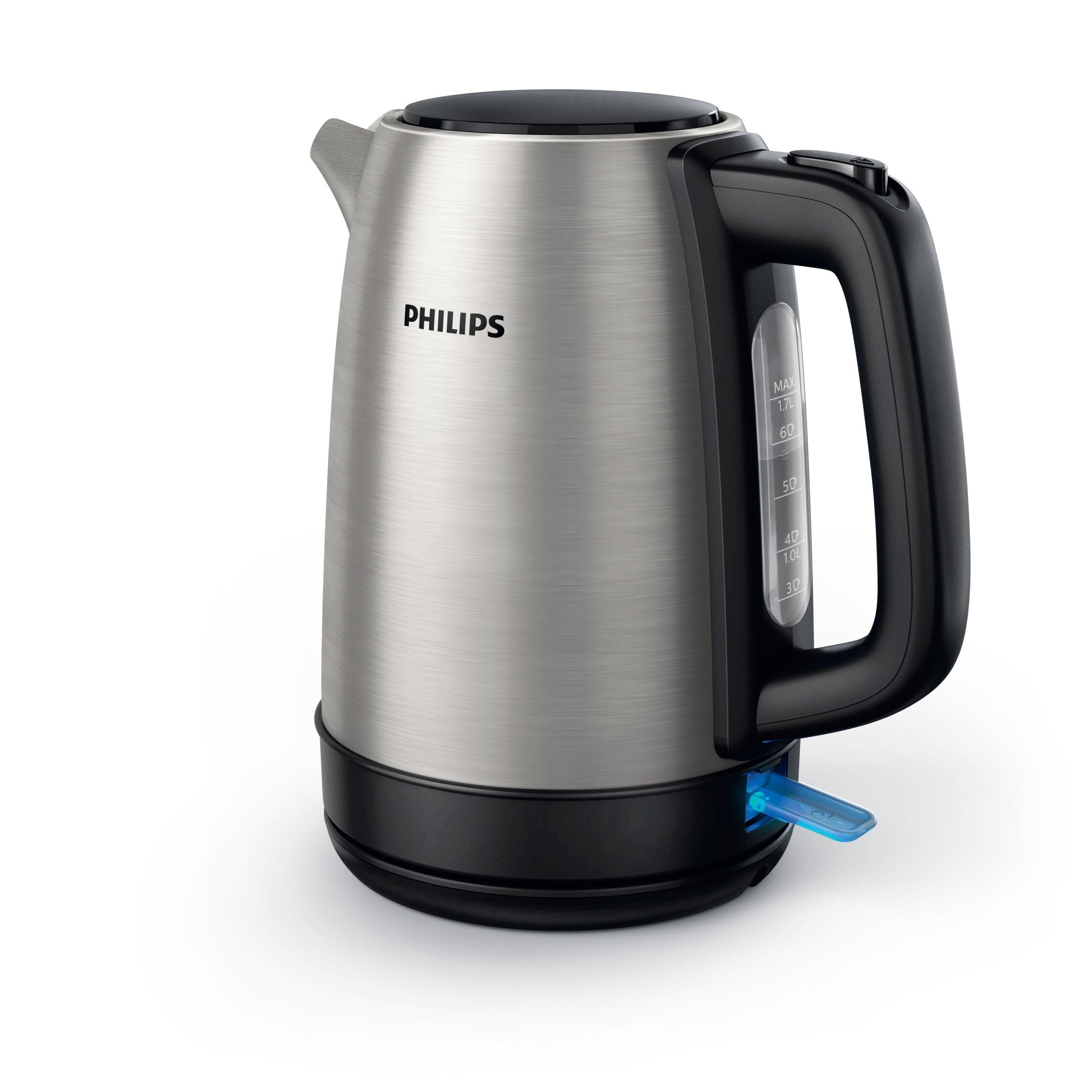 PHILIPS Electric Kettle With Spring Lid and Indicator Light Pirouette Base, Stainless Steel, 1.7L Capacity (HD9350/92)