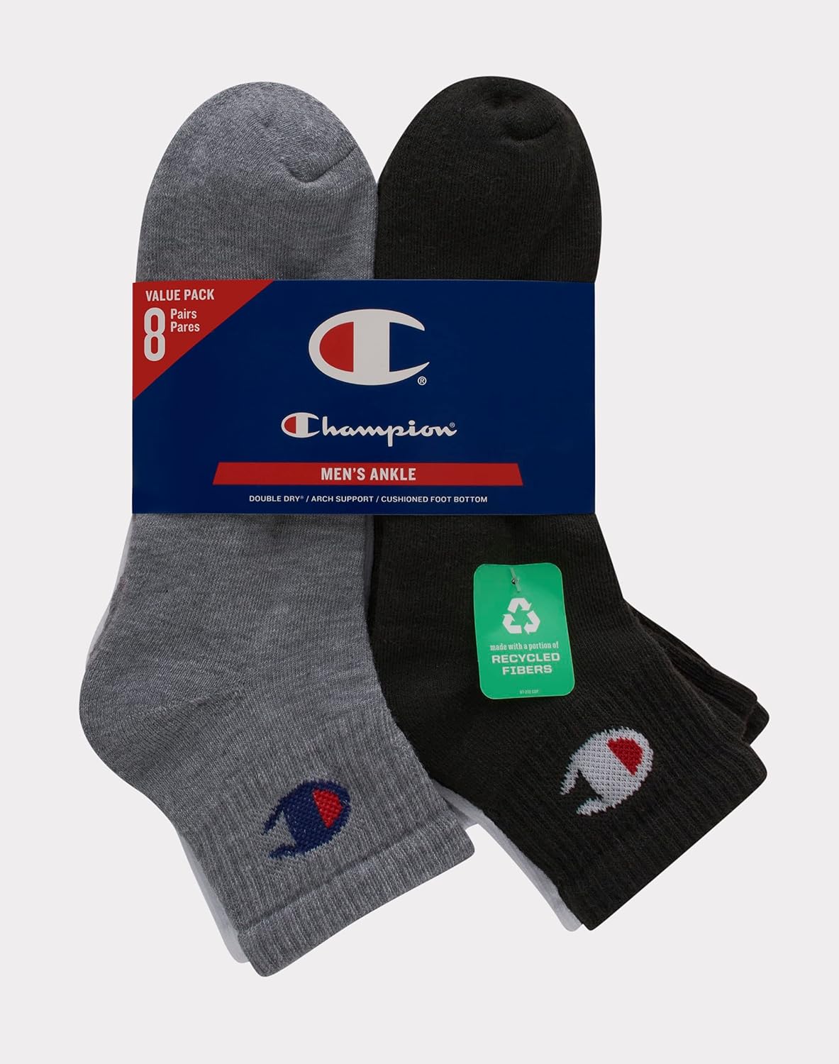 Champion Double Dry Moisture Wicking Champion Logo 6-Pack Ankle Socks