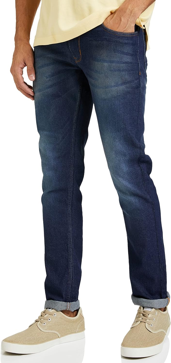 سروال جينز رجالي ضيق قابل للتمدد من دايفيرس (DVD03D2L03-1v- لون ازرق نيلي)