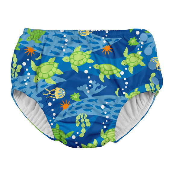 Snap Reusable Absorbent Swimsuit Diaper-Royal Blue Turtle Journey-6mo