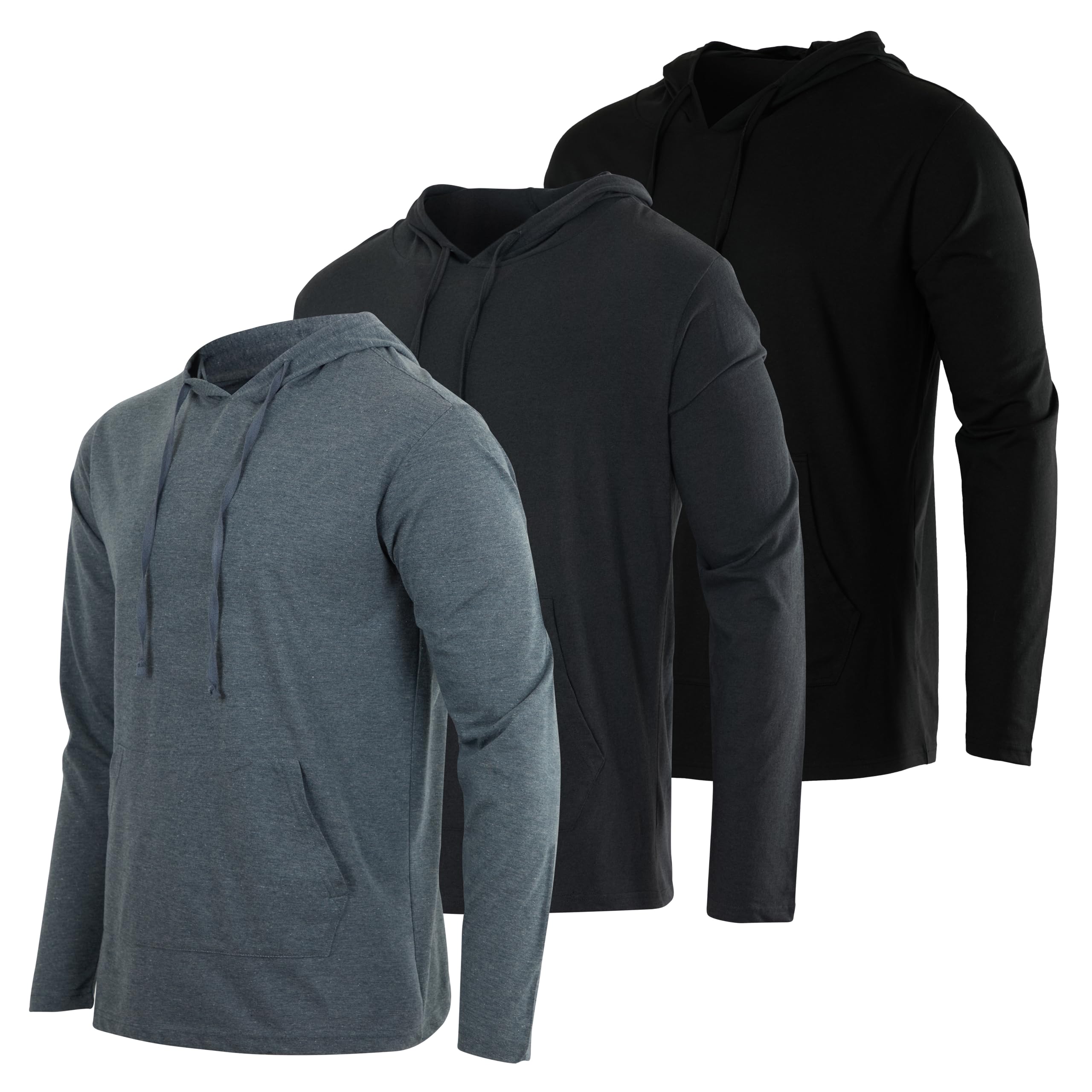 Real Essentials 3 Pack: Men's Cotton Lightweight Casual Pullover Drawstring Hoodie With Pocket (Available In Big & Tall)
