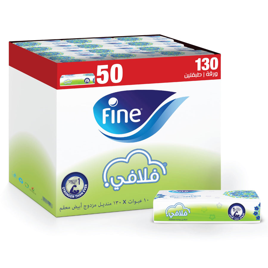 Fine Fluffy Facial Tissues 50 Boxes of 2 Ply x 130 Sheets , Fine Fluffy tissue with Real Cotton Feel, good for All Skin Types and Sterilized for Germ Protection