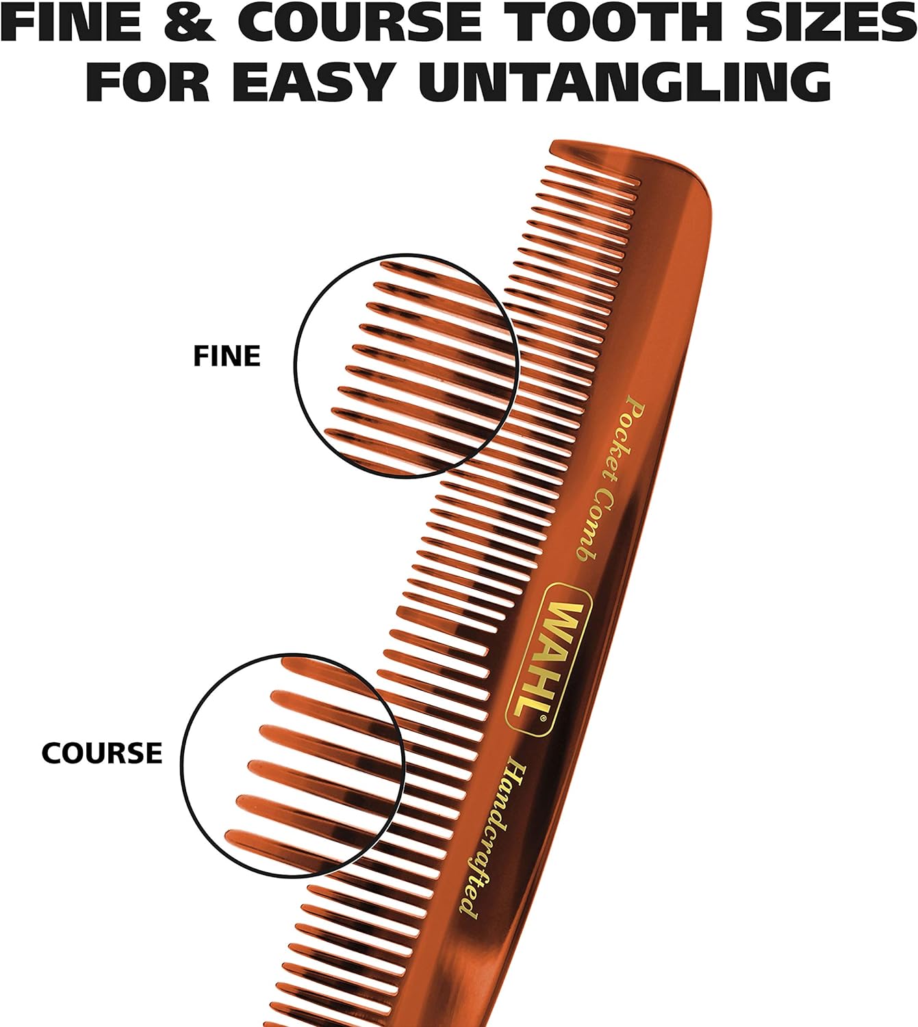 Wahl Model 3324 Beard, Moustache & Hair Pocket Comb for Men's Grooming - Handcrafted & Hand Cut with Cellulose Acetate - Smooth, Rounded Tapered Teeth