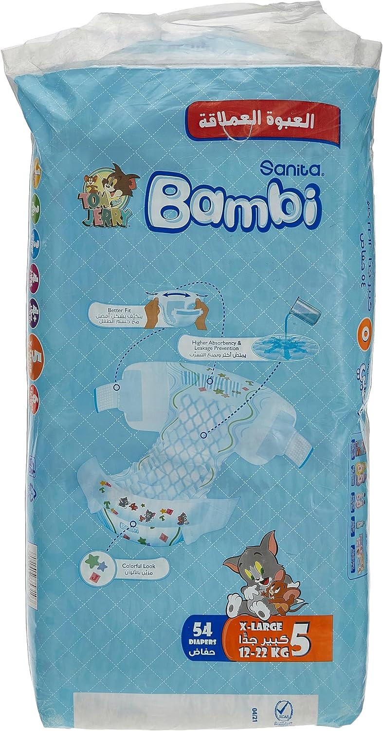 Sanita Bambi, Size 5, XL, 12-22 Kg, Super Box, 108 Diapers