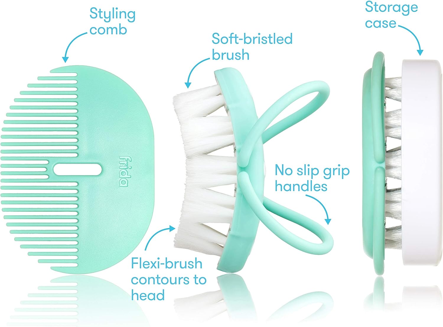 Infant hairbrush + comb + case (head - hugging hair brush + comb)