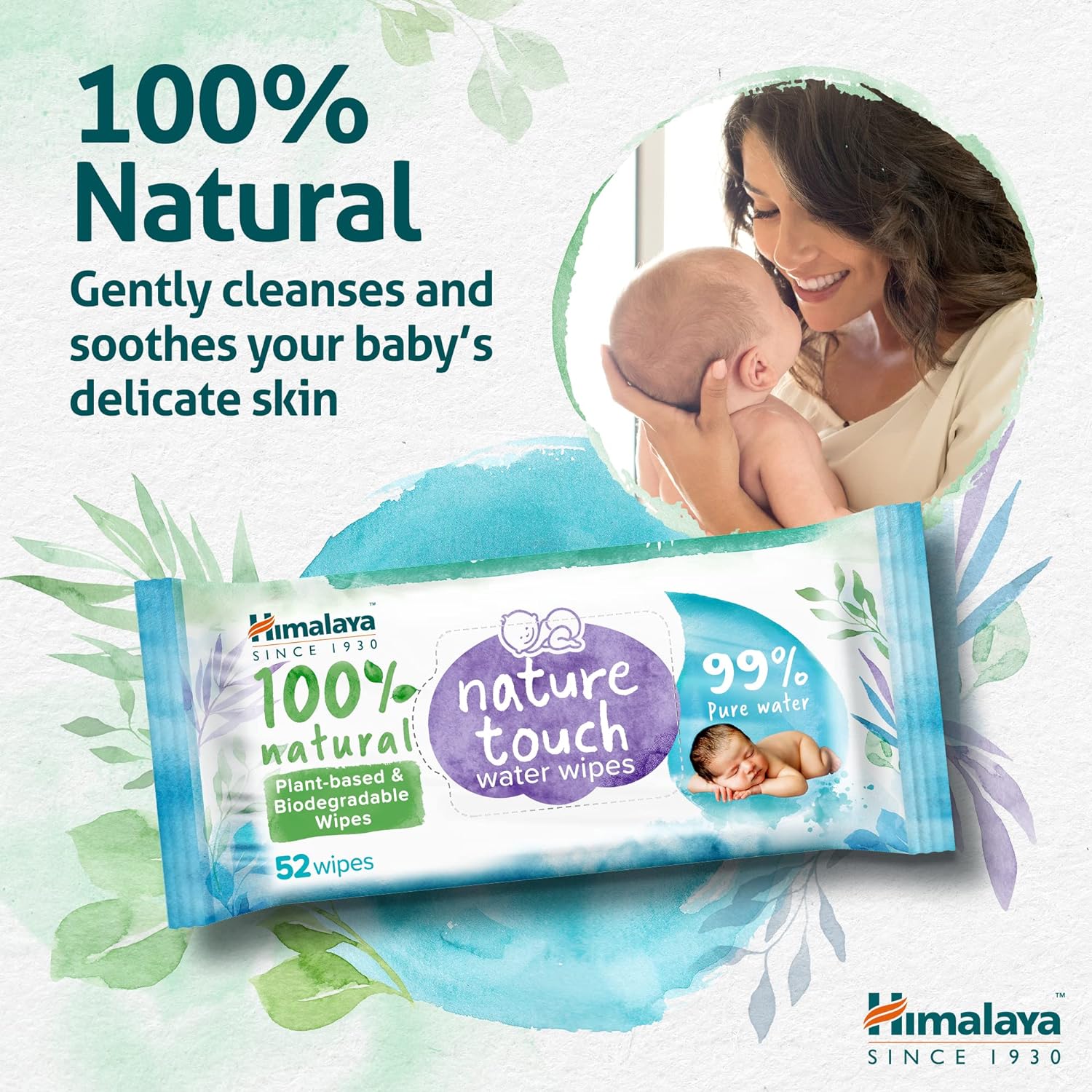 Himalaya Nature Touch Water Baby Wipes Pack of 4 Pouches x 52 Wipes: 208 Extra Thick and Wide Wipes