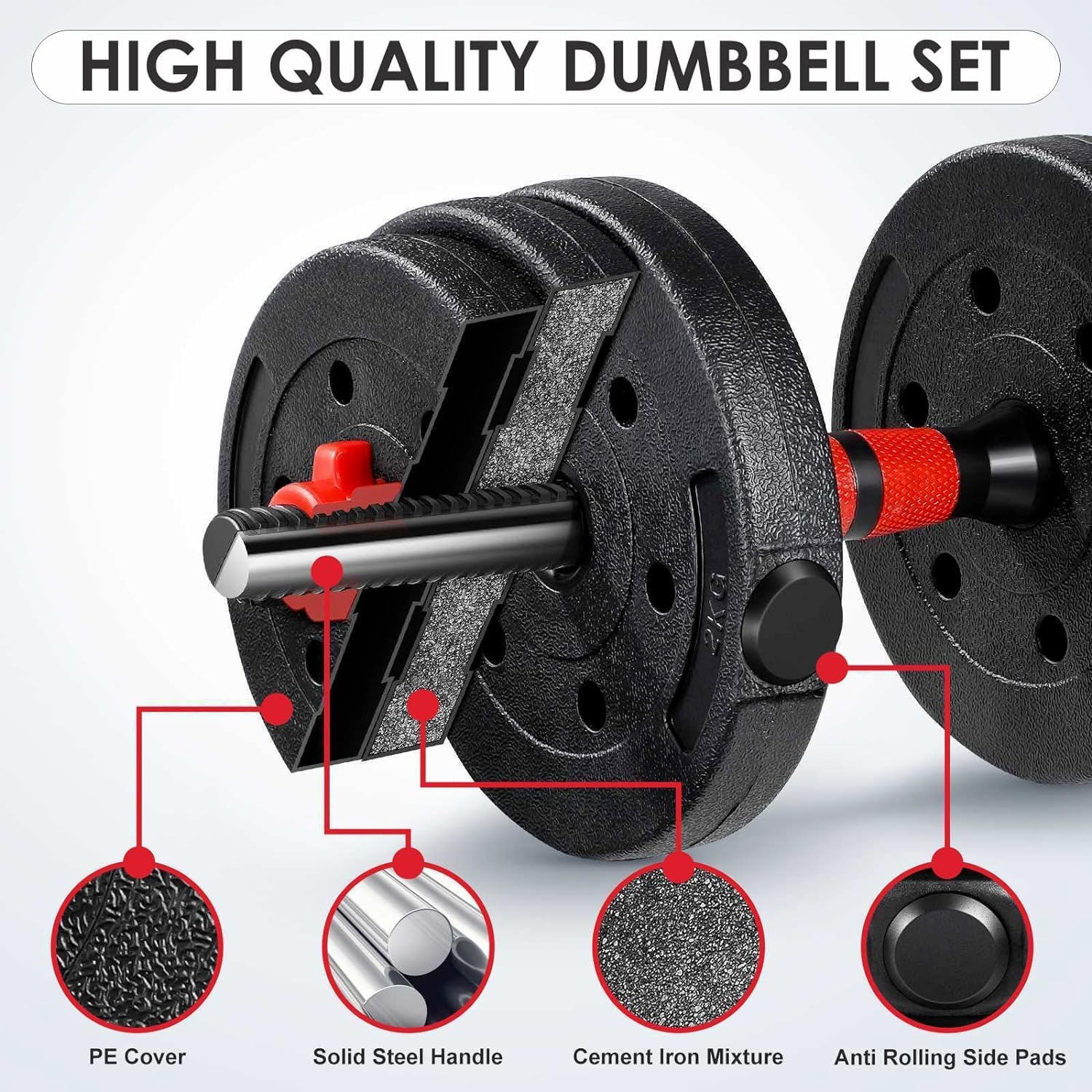 ALCOACH Adjustable Dumbbells Set for Men and Women 6 in 1 10 Kg Multifunctional Free Weights Set Kettlebell Barbell Push Up Workout Home Gym Workout Training