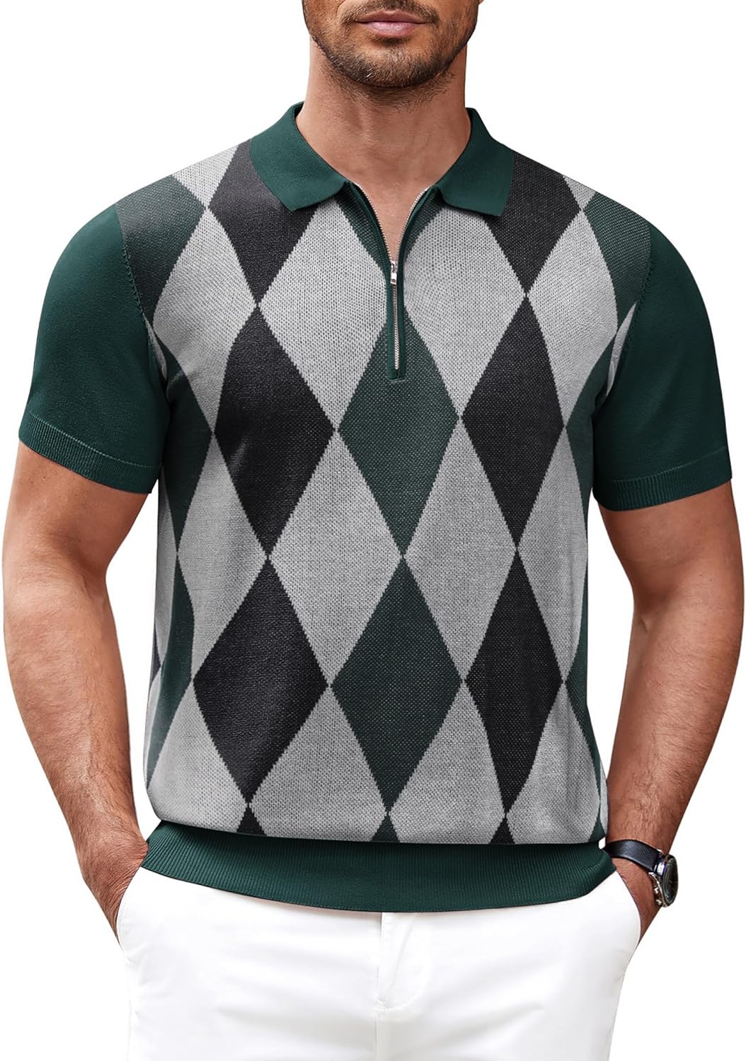 COOFANDY Men's Zipper Polo Shirt Casual Knit Short Sleeve Polo T Shirt Classic Fit Shirts
