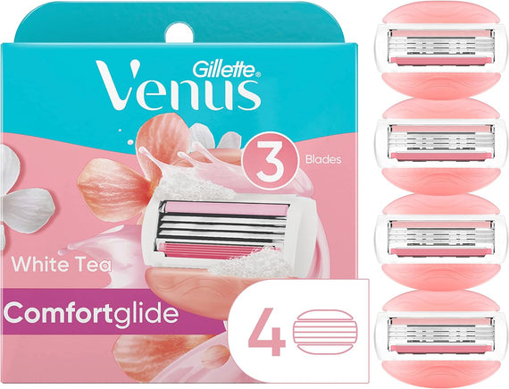 Gillette Venus ComfortGlide Womens Razor Blade Refills, 4 Count, White Tea Scented Gel Bar Protects Againist Skin Irritation