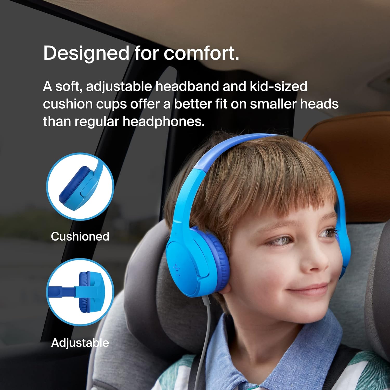 Belkin SoundForm Mini Kids Wireless Headphones with Built in Microphone, On Ear Headsets Girls and Boys For Online Learning, School, Travel Compatible with iPhones, iPads, Galaxy and more - Blue