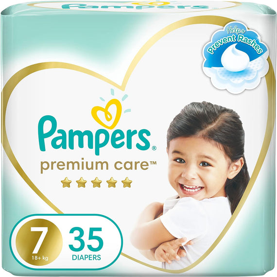 Pampers Premium Care, Size 7, Extra Large+, 18+ kg, 35 Diapers
