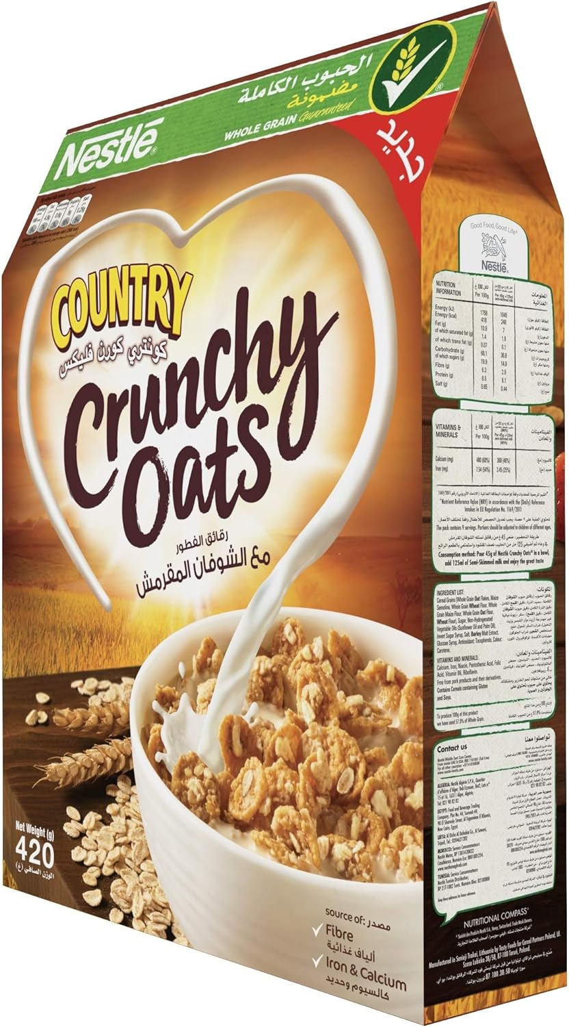 Nestle Country Corn Flakes Crunchy Oats Breakfast Cereal Pack 420g