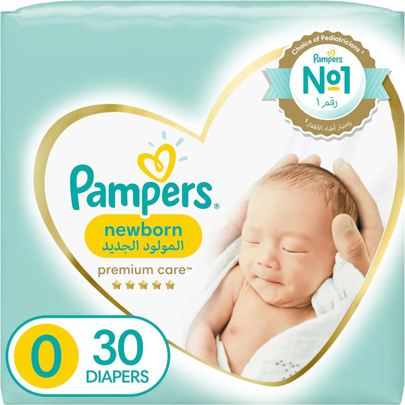 Pampers Premium Care, Size 0, Newborn, 0-2 kg, Carry Pack, 30 Diapers