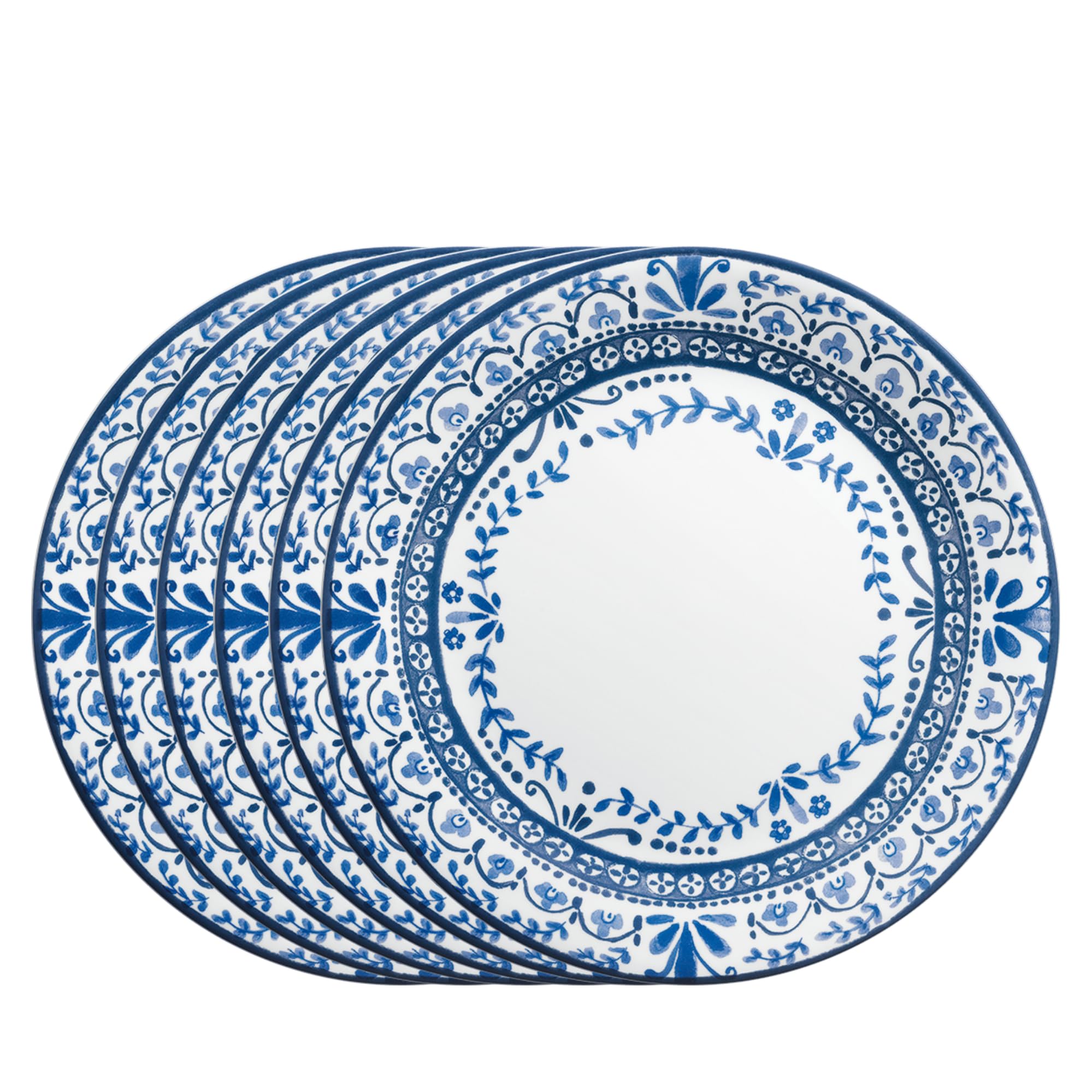Corelle Vitrelle 6-Piece Dinner Plates Set, Triple Layer Glass and Chip Resistant, Lightweight Round Plates, Portofino