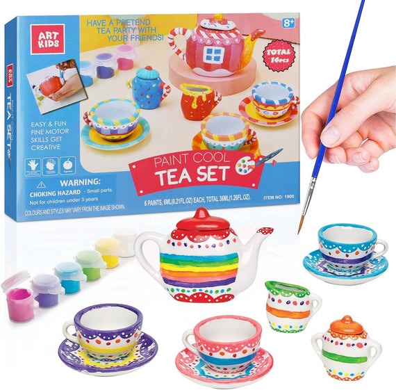 Paint Your Tea Set-Gift Toy for Girl-DIY Tea Set Craft & Arts and Crafts Kit for Kids, Fun Tea Party & Art Supplies for Girl Aged 8-12, Cute Toys Girls Boy Birthday Gift Ages 4 5 6 7 8 9 10 11 12+