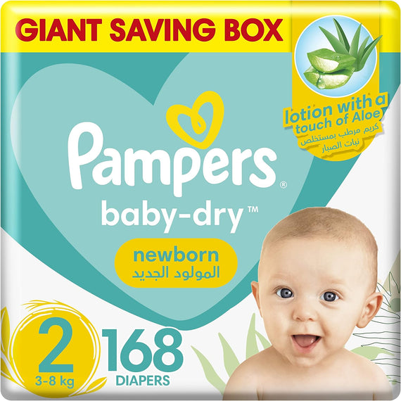 Pampers Baby-Dry, Size 2, Mini, 3-8 kg, Giant Saving Box, 168 Diapers