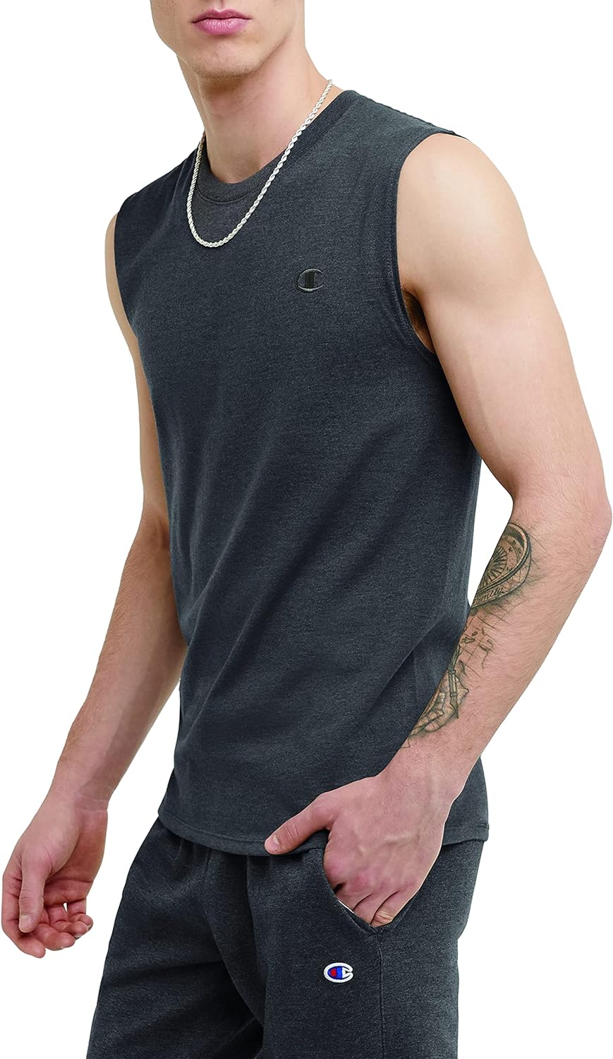 Champion Men's Classic Jersey Muscle Tee, Black, Large