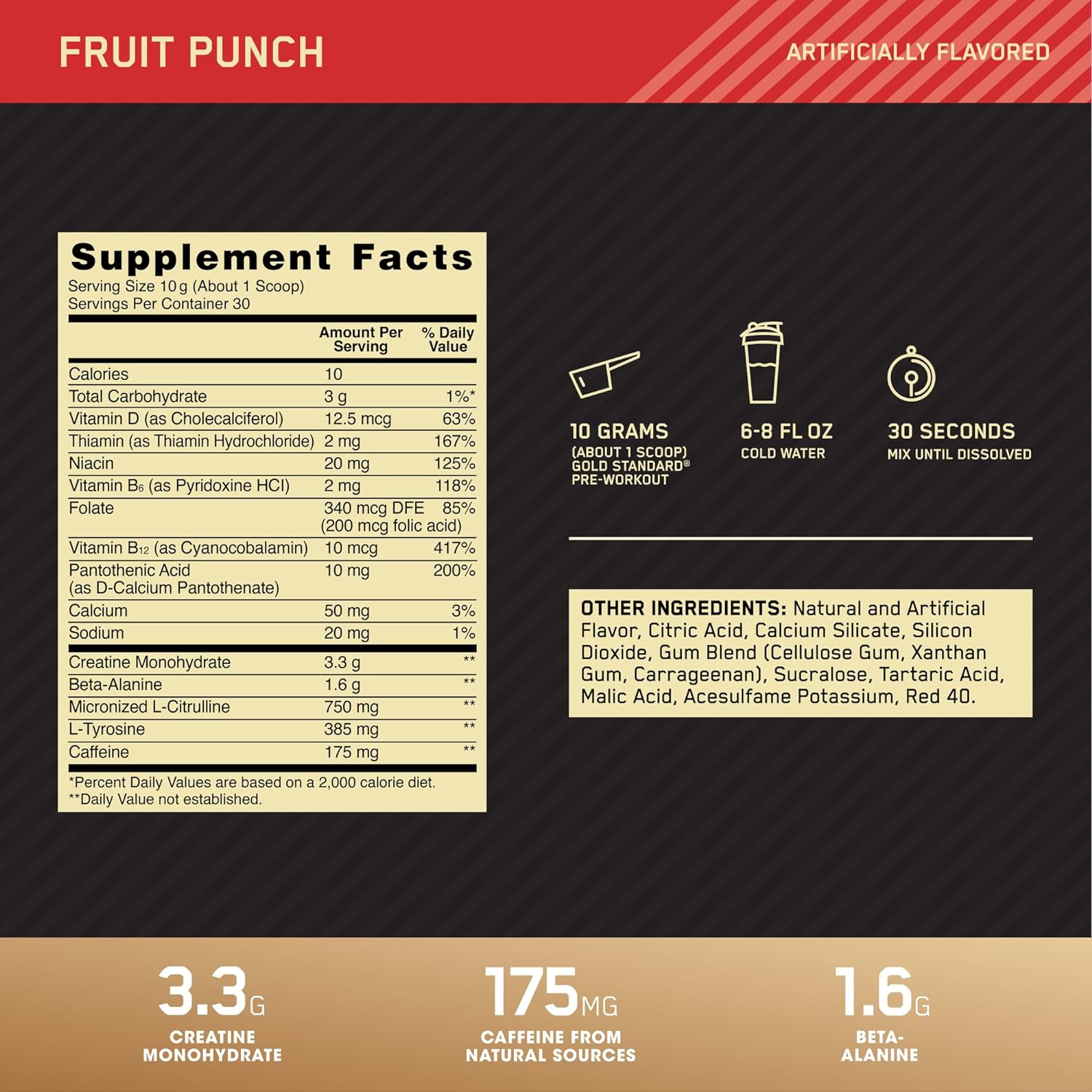 Optimum Nutrition Gold Standard Fruit Punch Pre-Workout Supplement (10.58oz/300g)