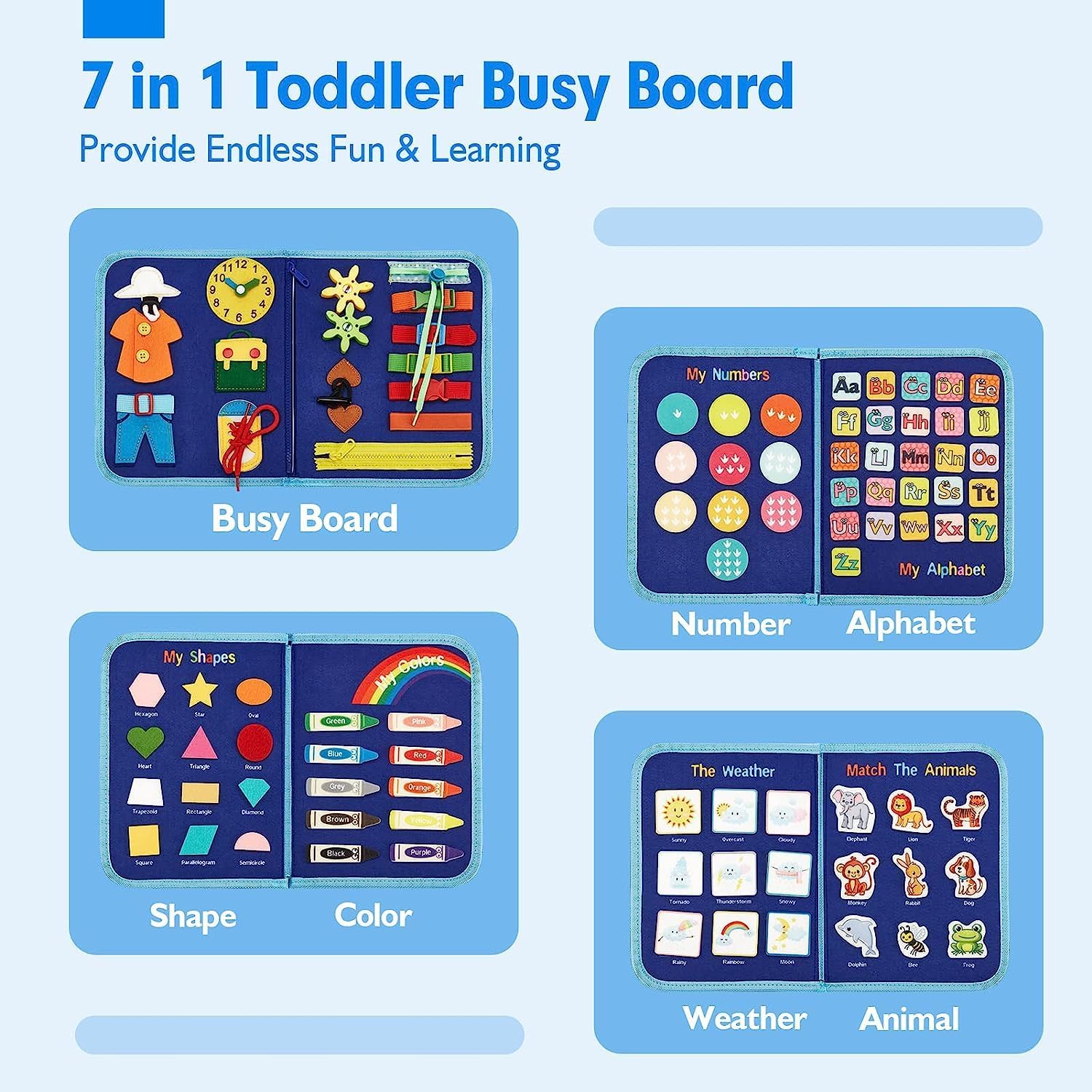 Busy Board Montessori Toys for 2-4 Year Old Toddlers, Sensory Toys for Toddlers, Autism Educational Travel Toys, Preschool Activities for Learning Fine Motor Skills, Gift for Boys Girls