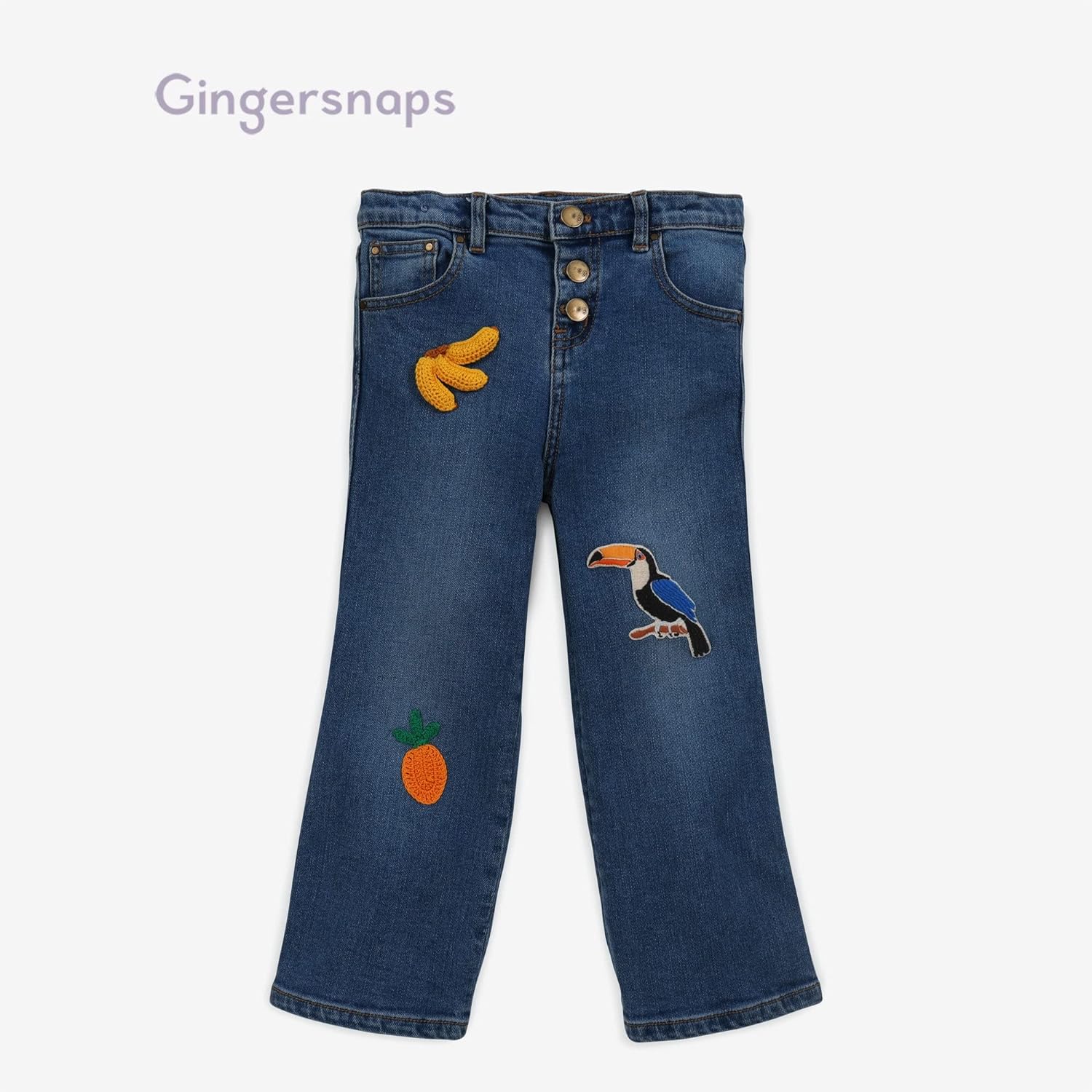 Gingersnaps Girls GPA0421 Bell Bottom Button-Fly Cropped Denim Pants With Embro Badge