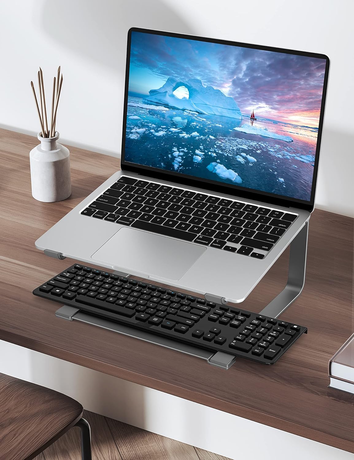 SOUNDANCE Laptop Stand for Desk, Metal Computer Riser, Heavy Stable PC Holder, Ergonomic Laptops Elevator for 12 to 17.3 Inches Notebook Computer, Grey