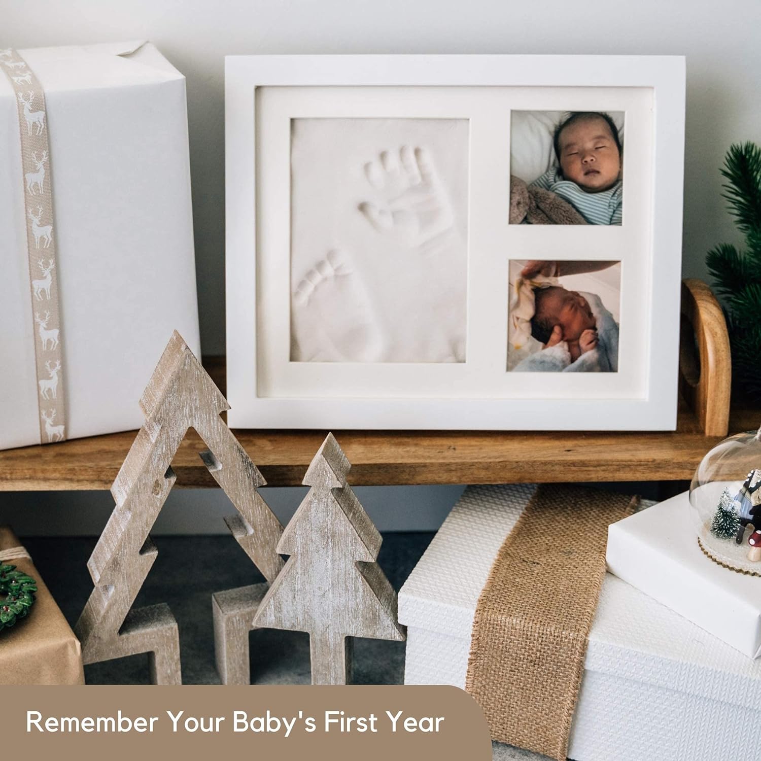 Baby Handprint Footprint Makers Kit Keepsake Photo Frame for Newborn Boys & Girls, Baby Gifts, Personalized Baby Milestone Gift, Memory Art Picture Frames for Baby Registry, Nursery Decor