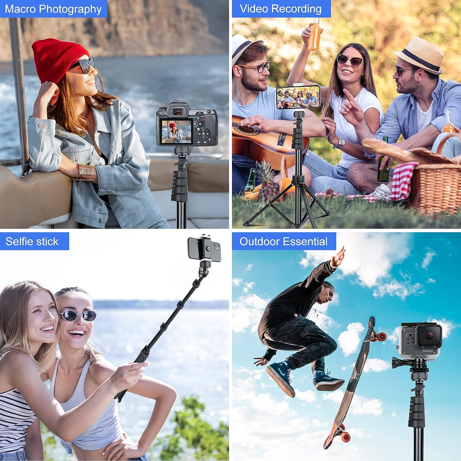 Sensyne 62" Selfie Stick,4 in 1 Professional Selfie Stick Tripod with Wireless Remote and Phone Holder, Phone Tripod with 1/4 Screw Compatible with iPhone Android Phone, Camera