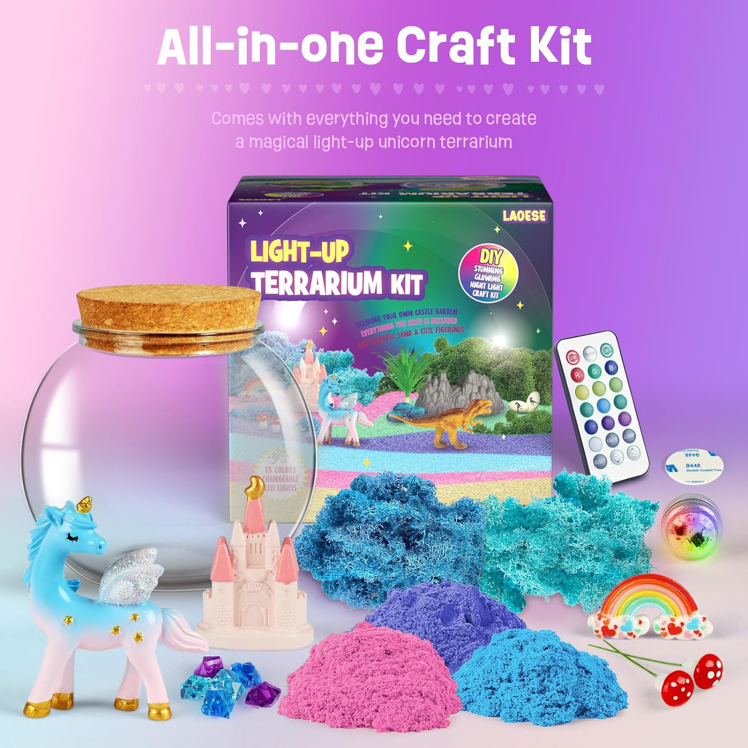 Unicorn Gifts for Girls - Unicorn Terrarium Kit for Kids -Unicorn Toys for Girls- Birthday Gift for Girls Ages 4 5 6 7 8 12 Year Old- Arts and Crafts Supplies for Kids-Best Present for Girl