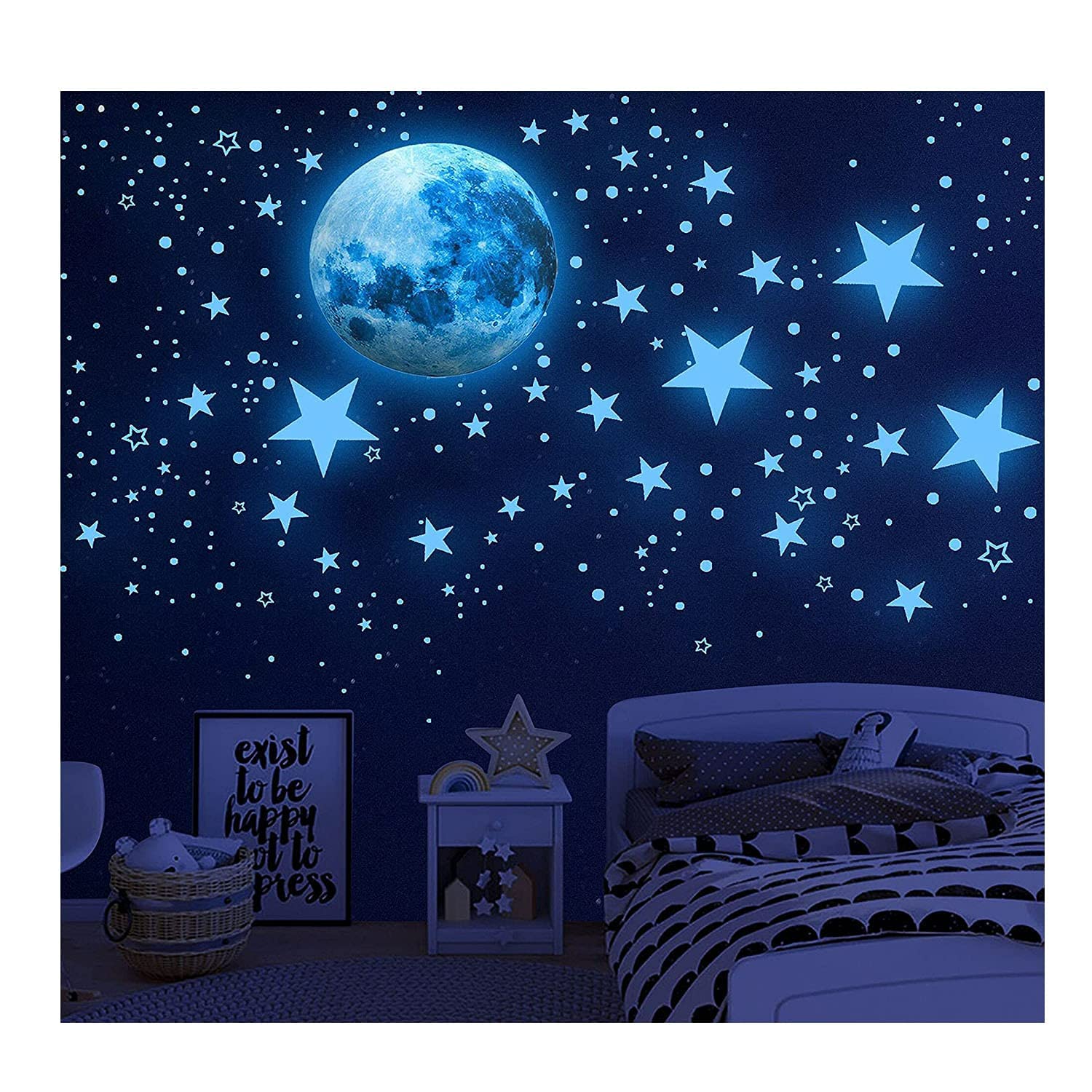 SparkSkies Glow in The Dark Stars Sticker Decals for Ceiling,Stars and Moon Wall Decals, 1003 Pcs Ceiling Stars Kids Room Wall Decors, Perfect for Kids Nursery Bedroom Living Room, House Decoration