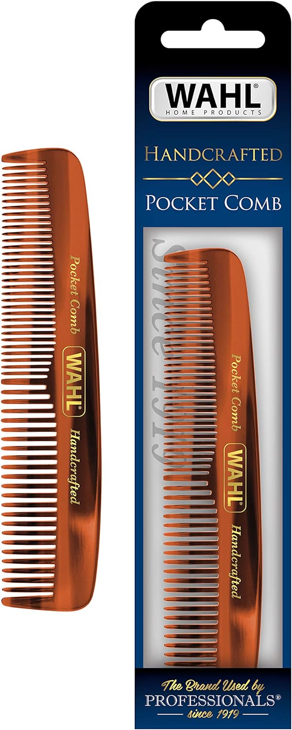 Wahl Model 3324 Beard, Moustache & Hair Pocket Comb for Men's Grooming - Handcrafted & Hand Cut with Cellulose Acetate - Smooth, Rounded Tapered Teeth