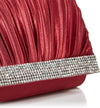 Jessica McClintock Chloe Satin Pleated Rhinestone Evening Clutch with Shoulder Chain