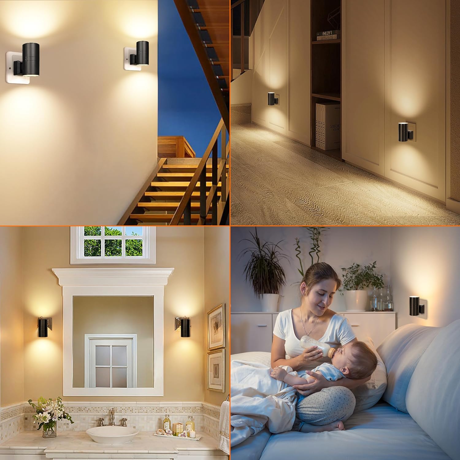 Ufanore Night Light Plug in, Vintage Night Light with Dusk to Dawn Sensor, Adjustable Brightness 0-100LM, Soft White 3000K, Dimmable Night Lamp for Children's Room,Hallway Bedroom Stair, 2 Pack