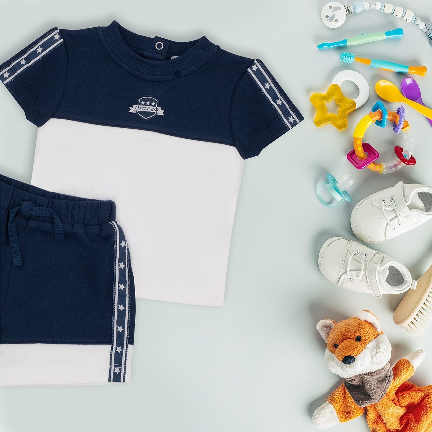 MOON 100% Cotton Polo T-shirt & pull on shorts 3-6M Blue - Navy Sports