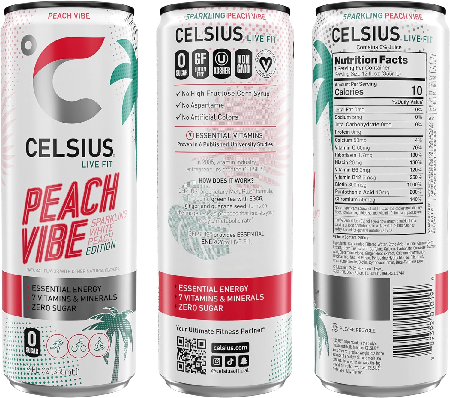 Celsius Fitness Drink, Peach Vibe - 355Ml (Pack Of 12)