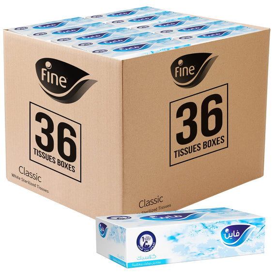 Fine Facial tissue box 80 sheets X 2 ply, bundle of 36 boxes - Fine® sterilized tissues for germ protection