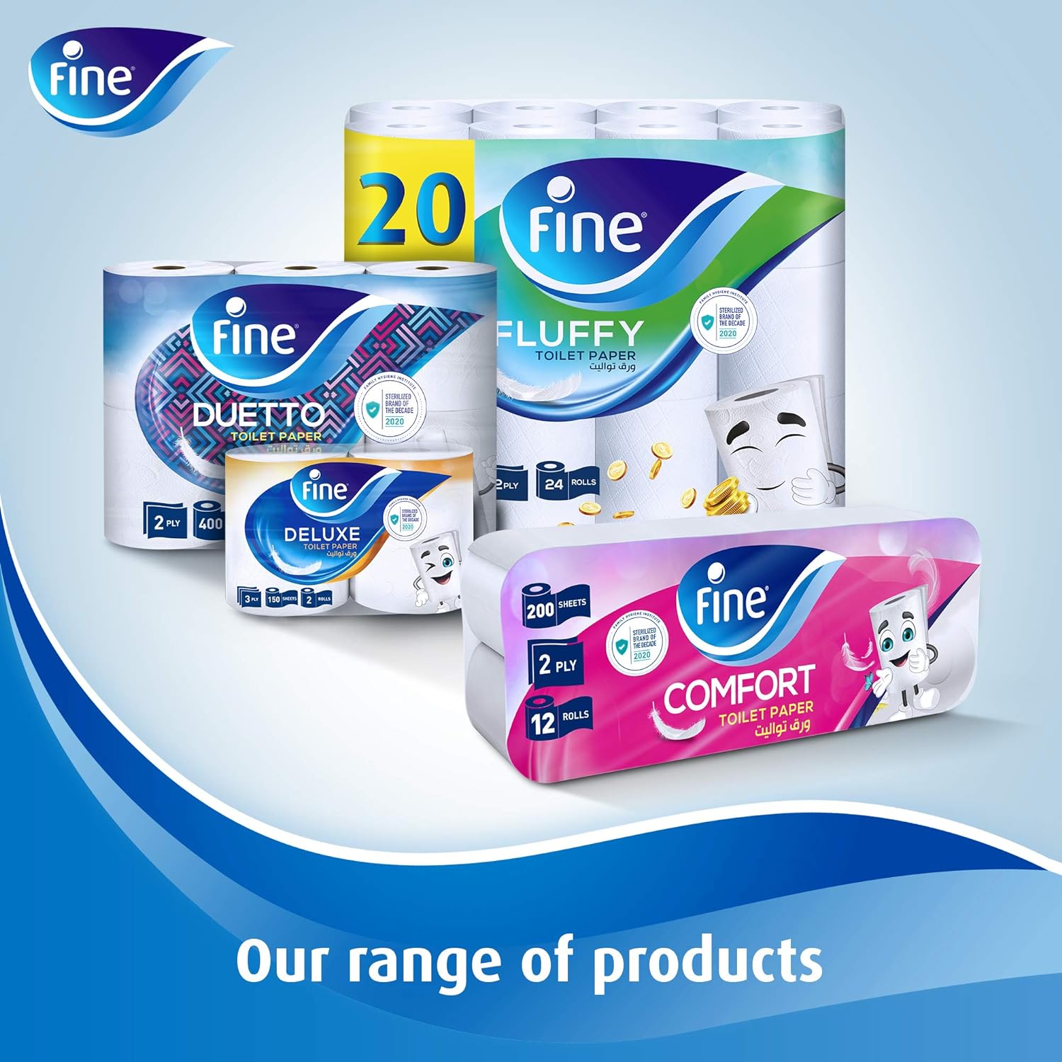 Fine Deluxe, Highly Absorbent, Sterilized, Soft & Strong, Flushable Toilet Paper, 3 Plies, Pack of 24 Rolls. New & Improved
