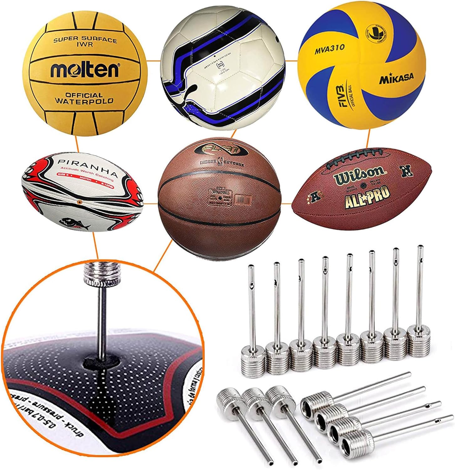 Mobi Lock Ball Pump Inflation Needle (Pack of 15) - Stainless Steel Air Pump Needles - Ideal for Blowing Up Football, Basketball, Volleyball, and All Other Sports Balls