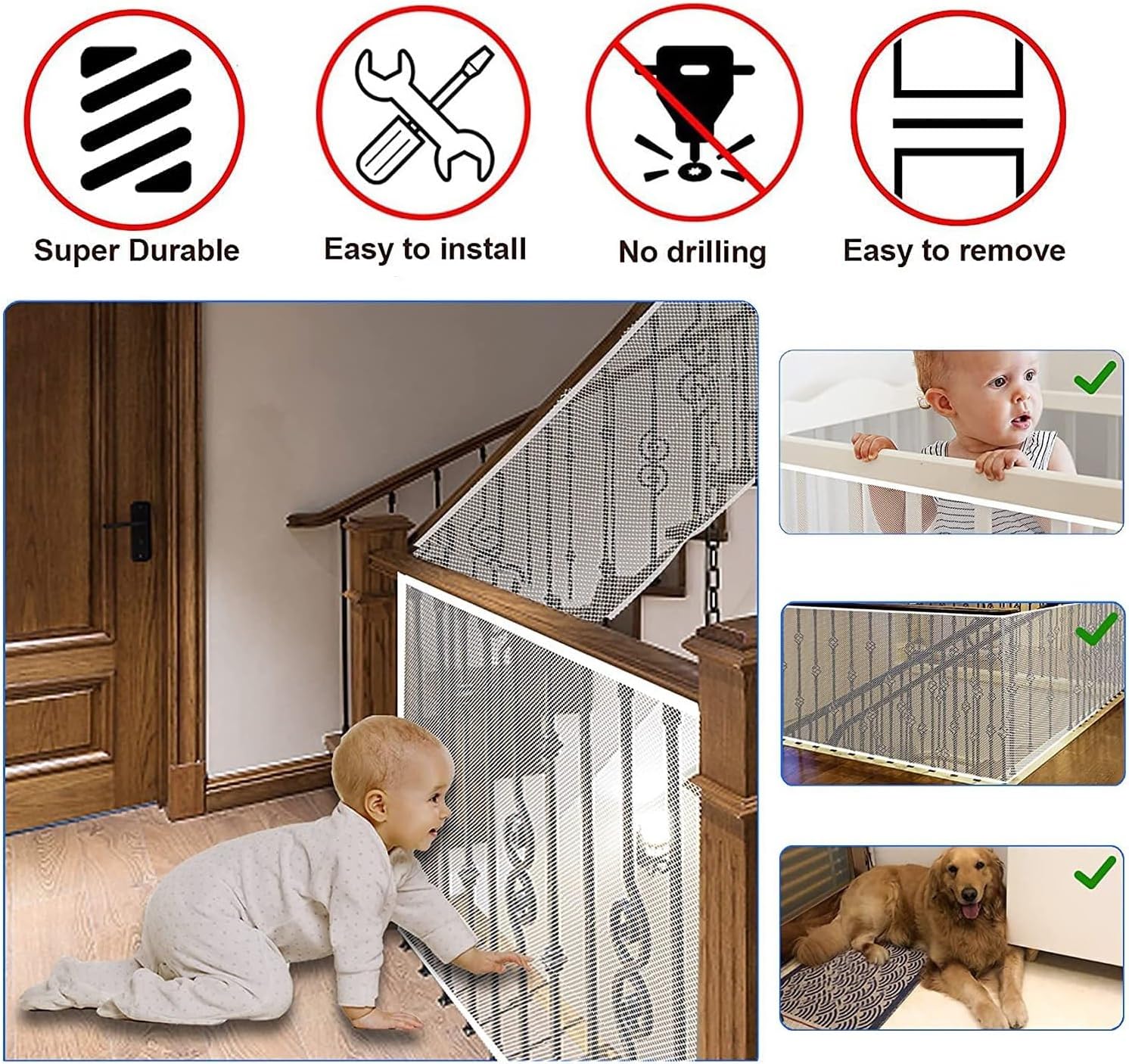 MarlaMall Baby Safety Stair Railing Net, 10ft L x 2.5ft H Stairway Net, Child Proofing Banister Guard Net for Indoor Outdoor