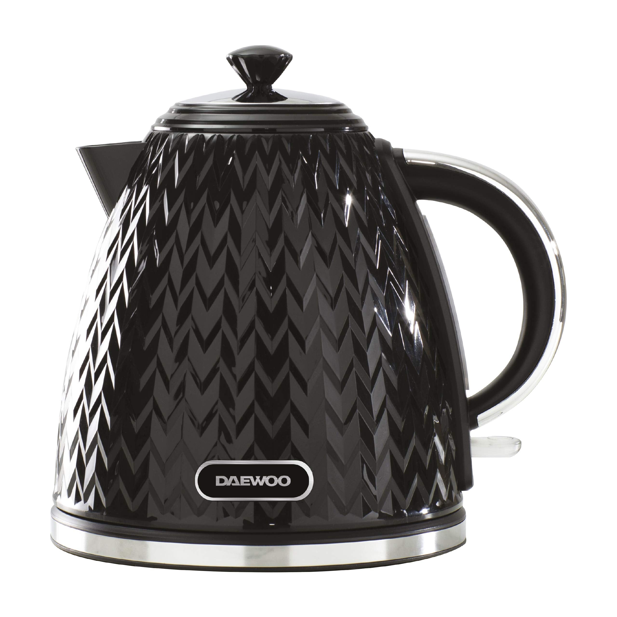 Daewoo SDA1773 Argyle 1.7L Plastic Kettle | Removable & Washable Limescale Filter Lid Opening | Auto/Manual Switch Off Options | 220-240V/50-60Hz/3KW | Concealed Heating Element-Black