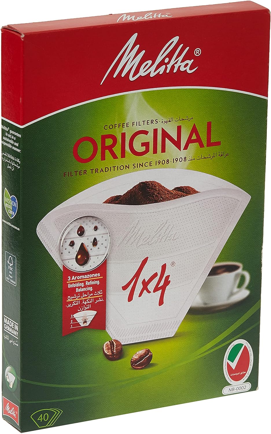 Melitta Original 1 x 4 Coffee Filters - Pack of 40 Filters, White
