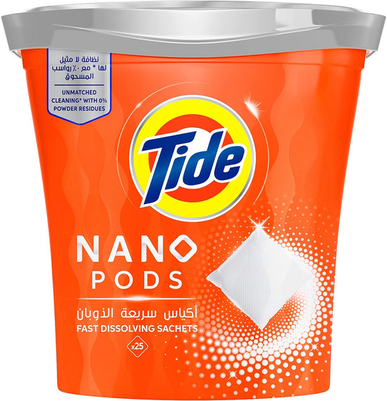 Tide Nano Pods, Tide Fast Dissolving Sachets, Stain-Free Clean Laundry, Original Scent, Pack Of 25 Sachets