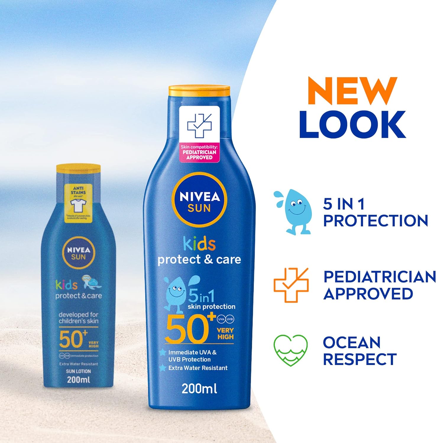 NIVEA SUN Kids Lotion, UVA & UVB Sunscreen Protection, Protect & Play Moisturizing, SPF 50+, 200ml