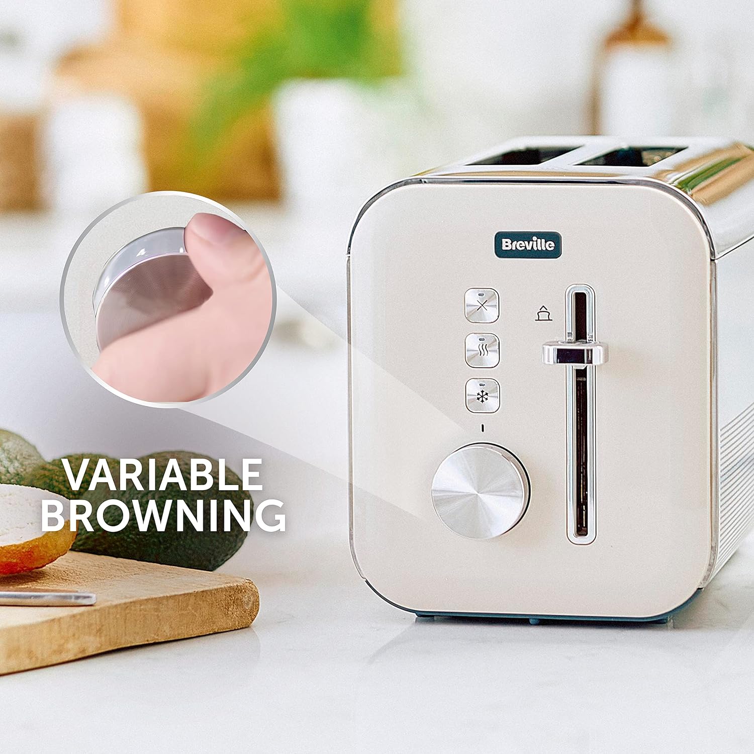 Breville High Gloss 2-Slice Toaster with High-Lift & Wide Slots | Cream & Stainless Steel [VTT967]