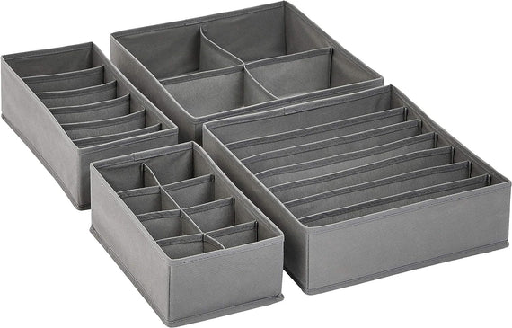 Basics Dresser Drawer Storage Organizer for Undergarments, Set of 4 - Gray