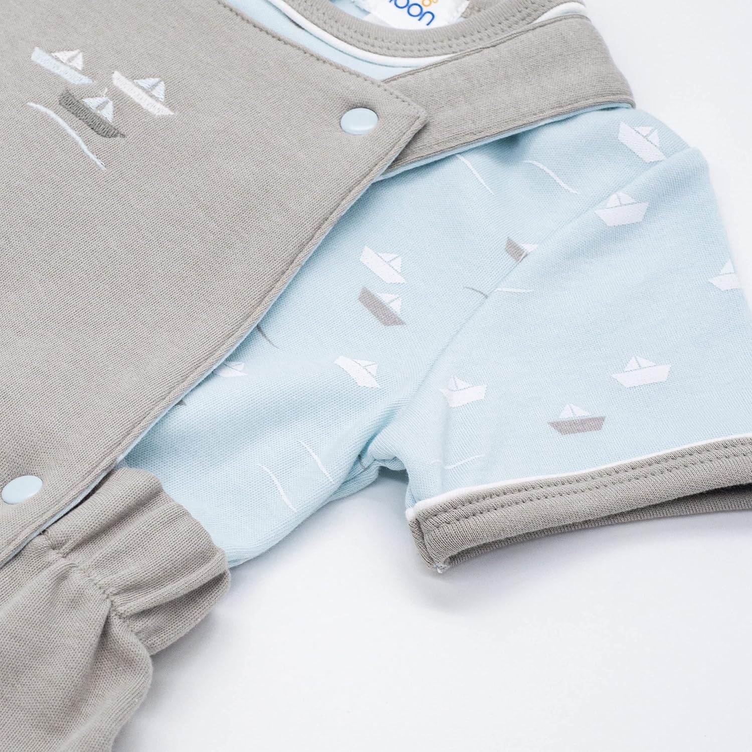 MOON 100% Cotton T-Shirt and Dungaree 6-12M Teal - Little Boat