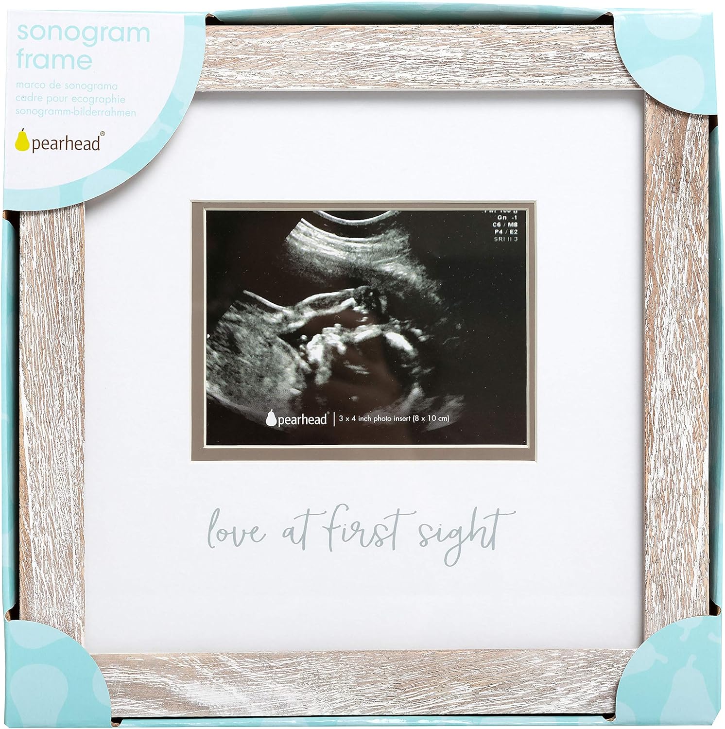 Pearhead Rustic Sonogram Frame, Love at First Sight Ultrasound Frame, Gender Neutral Baby Nursery Décor for Baby Girl or Baby Boy