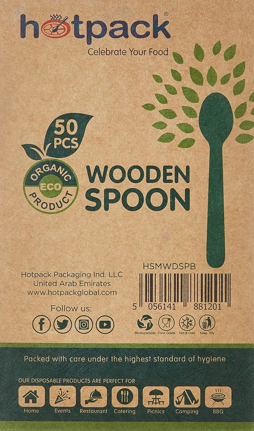 Hotpack Eco Friendly Disposable Wooden Spoon 50 Pieces ' 50 Units