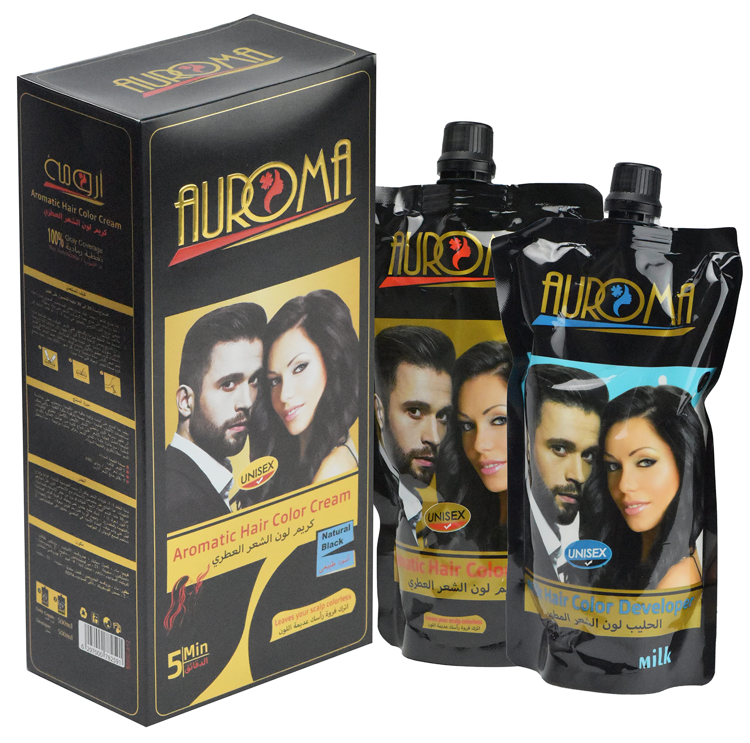 Auroma Hair Color Cream, Aromatic Hair Dye, Natural Balck hair color (500ml +500ml)