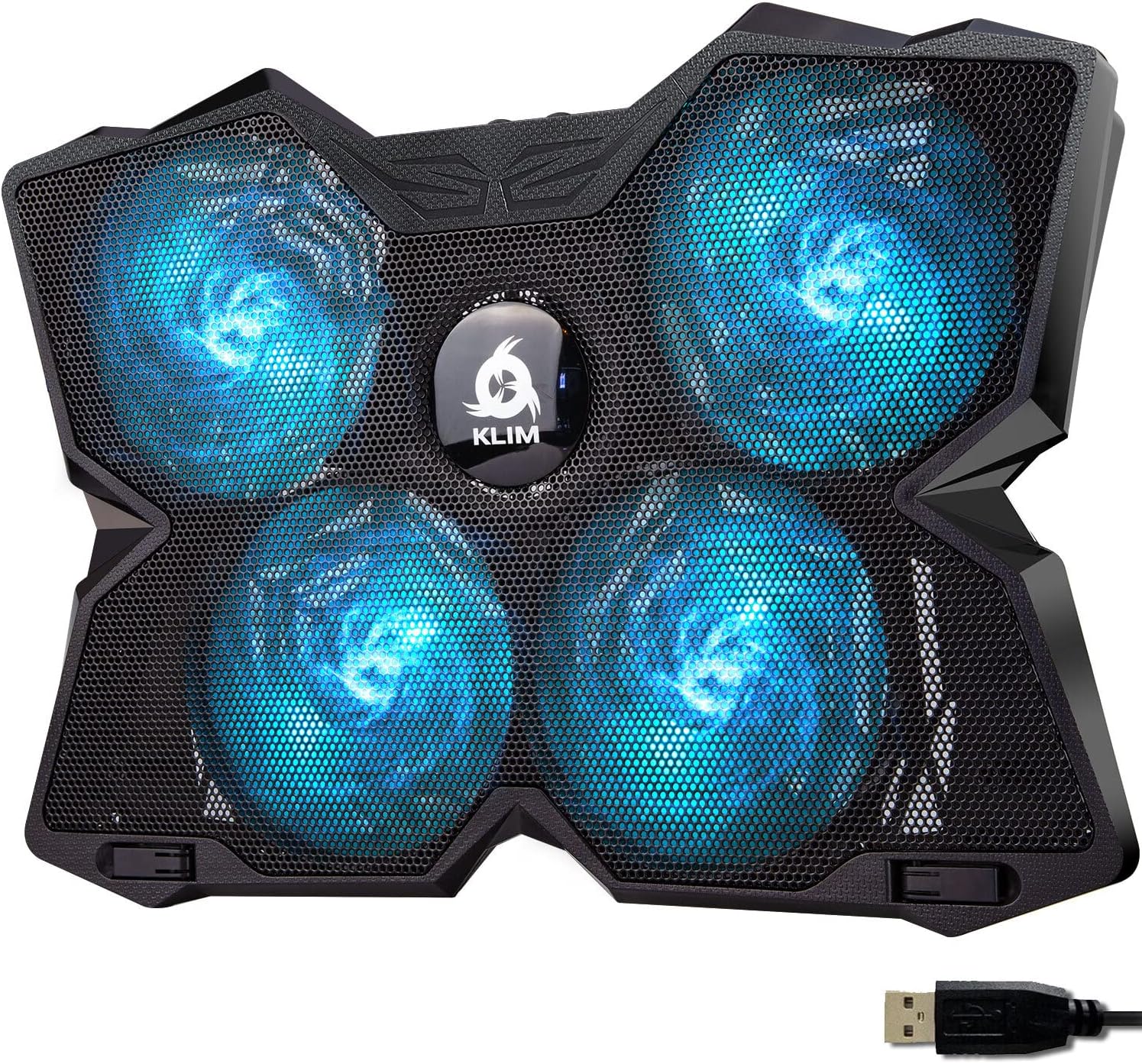 KLIM Wind Laptop Cooling Pad - More than 500 000 units sold - New Version 2024 - The Most Powerful Rapid Action Cooling Fan - Laptop Stand with 4 Cooling Fans at 1200 RPM - USB Fan - PS5 PS4 - Cyan